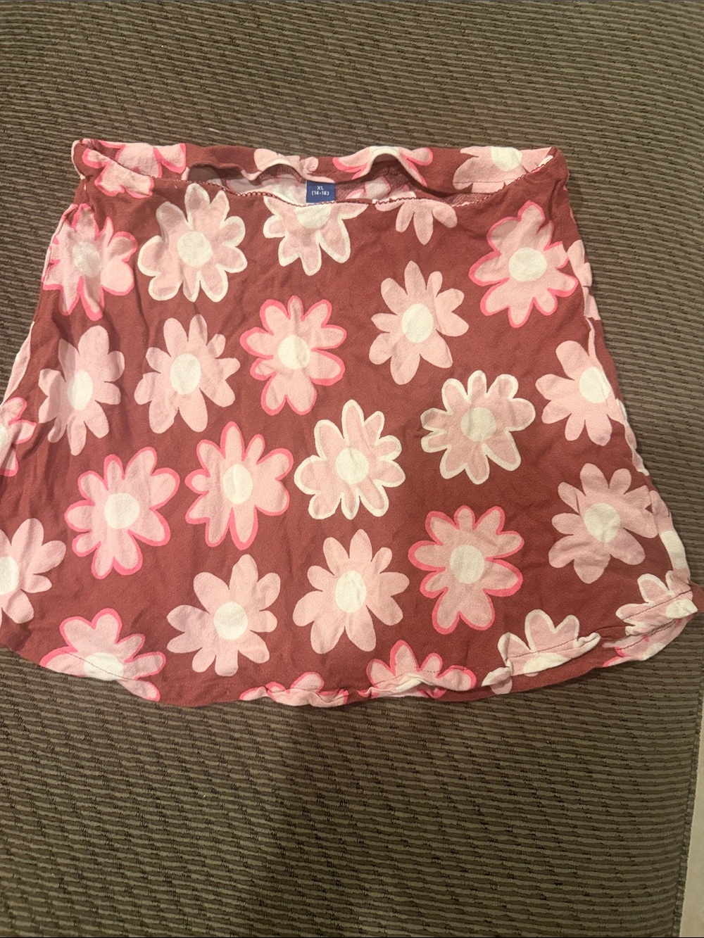 Old Navy Brown Mini Skirt with Pink & White Daisy Print